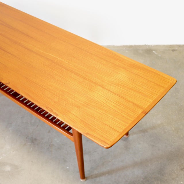 Brown Danish Teak Coffee Table With Slatted Lower Shelf For Sale - Image 8 of 9
