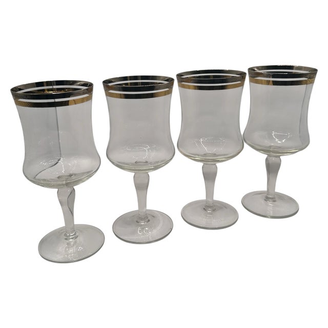 Transparent Vintage Krosno Gold and Silver Banded Water Goblets - Set of 4 For Sale - Image 8 of 12