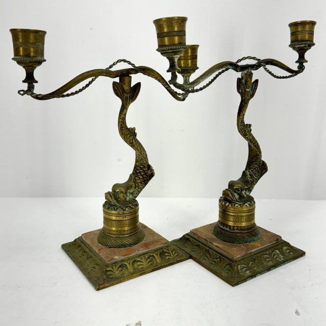 Pair of Late 19th Century Italian Marble and Brass Candlesticks For Sale - Image 12 of 12