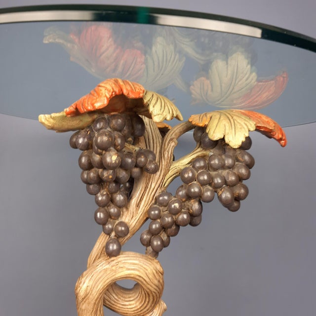 Vintage Round Coffee Table with Crystal & Wood Trunk in Grape Vine shape, 1950s For Sale - Image 11 of 16