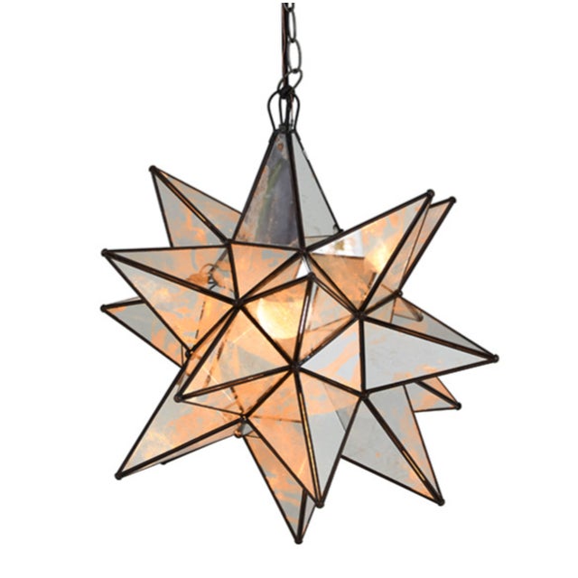 Rustic Matthew Izzo Home 20" Antique Mirror Moravian Star Pendant Light With Oxidized Metal Trim For Sale - Image 3 of 6
