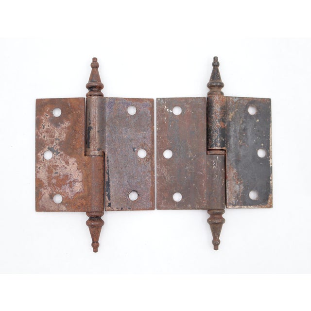 These left handed door hinges are made of cast iron with steeple tips, a lift off knuckle, and a template hole pattern....