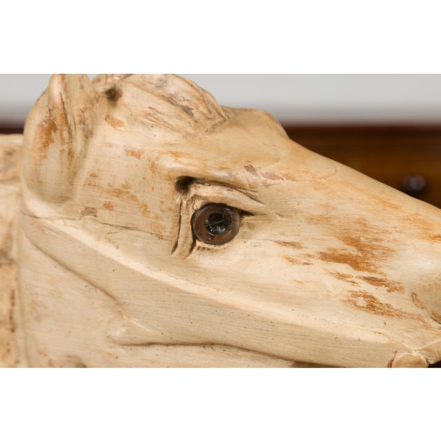 Wood 1940s American Carved Wooden Horse Head Fragment with Weathered Patina For Sale - Image 7 of 10