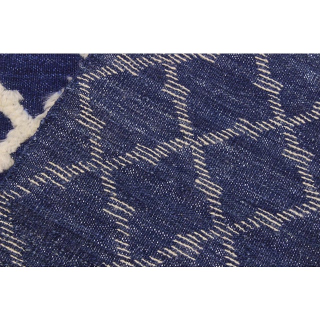 Textile 1990s 1990s Abstract Moroccan High-Low Blue/Ivory Wool Rug - 8'0'' X 10'1'' For Sale - Image 7 of 8