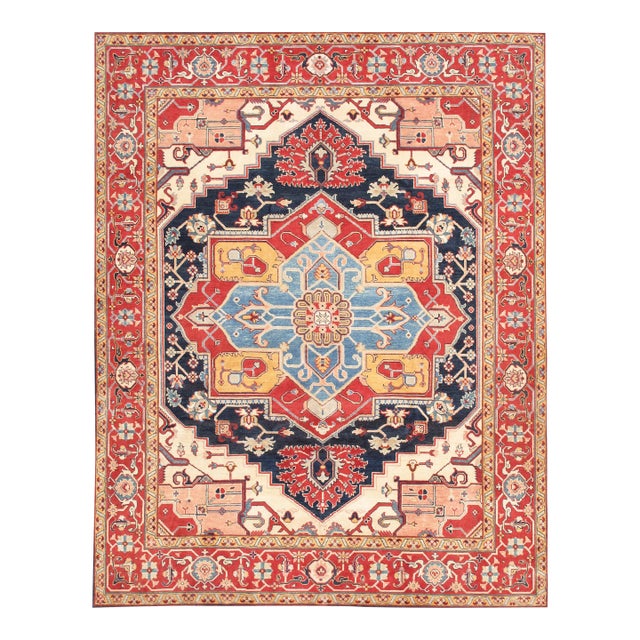 Pasargad Home Serapi Navy/Red Wool Area Rug- 8' 1'' X 9' 8'' For Sale