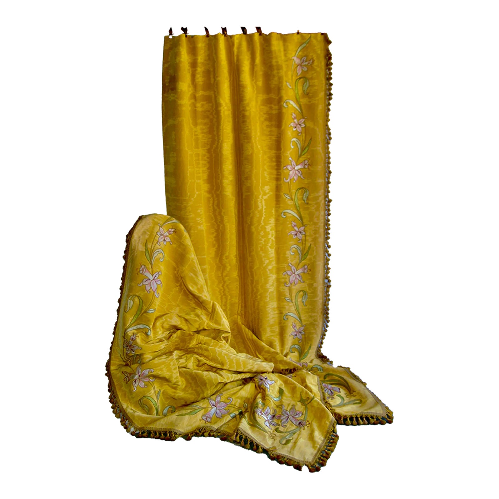 Early 19th Century French Yellow Floral Moire Silk Castles Curtain ...
