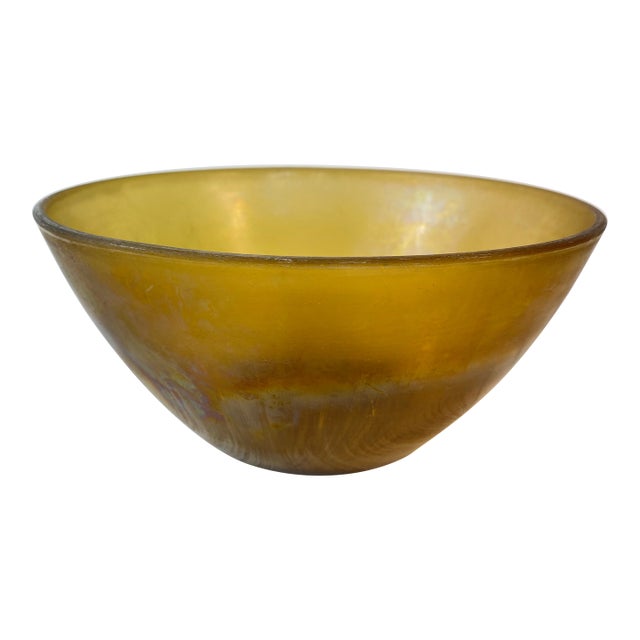 Vintage Arcopal France “Volcan” Frosted Amber Opaline Art Glass Bowl For Sale