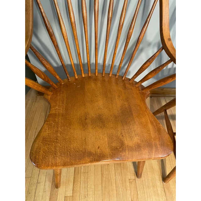 Vintage Set of 2 Slovenian Maple Continuous Arms Windsor Chairs For Sale - Image 4 of 11