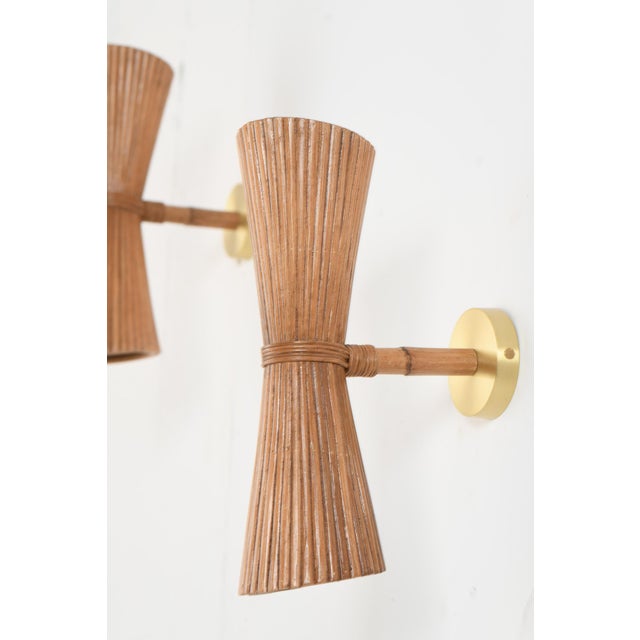 Pair of Rattan & Brass Wall Sconce For Sale - Image 6 of 7