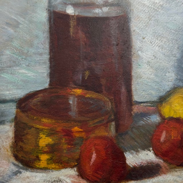 Yellow Antique 1916 French Signed Original Oil Still Life Painting For Sale - Image 8 of 12