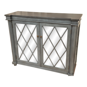John Rosselli Two Door Mirrored Lattice Cabinet Verdigris Finish With Slate Top, Attributed