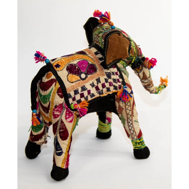 Vintage Raj Hand-Crafted Stuffed Cotton Embroidered Elephant, India, 1950 For Sale - Image 9 of 13