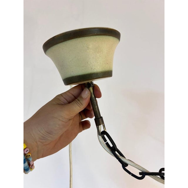 Metal Cream Green Ceramic Pendant Lamp For Sale - Image 7 of 11