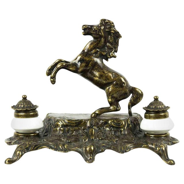 Metal Bronze Inkwell with Rampant Horse, Italy, Mid-20th Century For Sale - Image 7 of 7