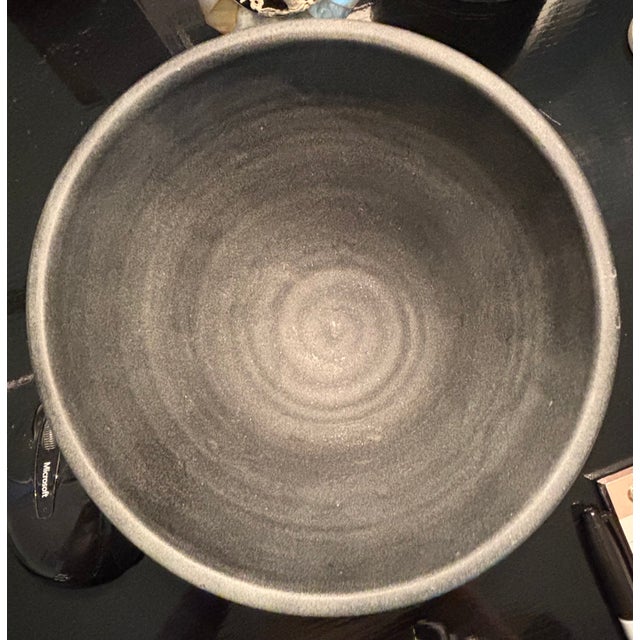 Late 20th Century Signed Studio Pottery Matte Black Wabi-Sabi Footed Bowl For Sale In Little Rock - Image 6 of 14