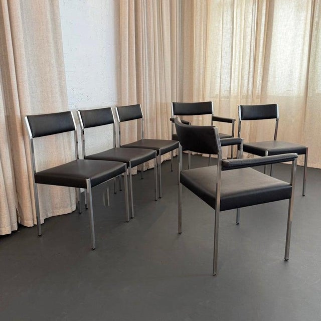 1960s Minimalist Leather Dining Chairs by Ernst Lauclair for Girsberger, Switzerland For Sale In New York - Image 6 of 14