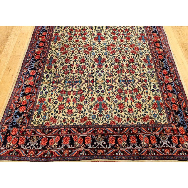 Vintage Persian Bidjar Area Rug, Hand-Knotted Wool, All-Over Golfarang Floral Pattern, Yellow & Red, 5x9 For Sale - Image 18 of 18
