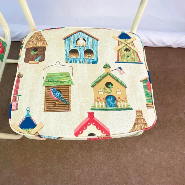 1980s Vintage Coastal Pencil Reed Backed & Tubular Dining Set, Reupholstered - 5 Piece Set For Sale - Image 9 of 11