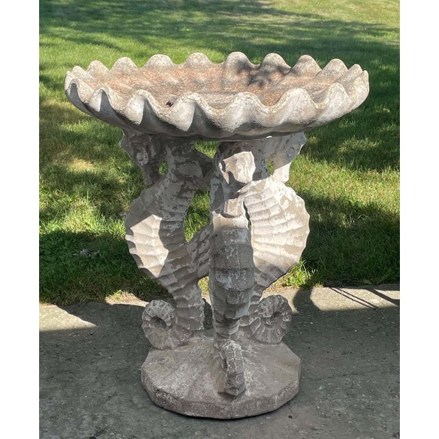 Mid-Century Modern Vintage Three Seahorses Birdbath Concrete For Sale - Image 3 of 18