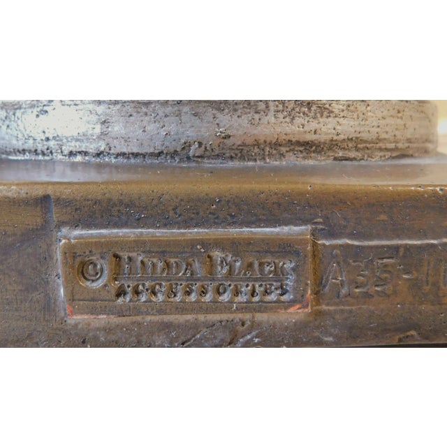 Large Pair Vintage Outdoor Hilda Flack Gold & Silver Resin Ram's Head Statue Urns For Sale - Image 9 of 12