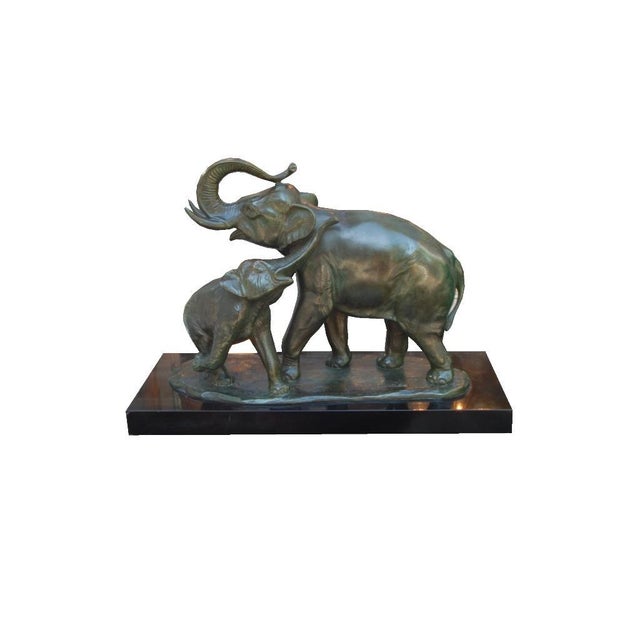 Metal Signed Bronze Elephant with Cub For Sale - Image 7 of 7