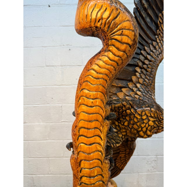 Goldenrod Hand-Carved Eagle & Serpent Wood Sculpture For Sale - Image 8 of 17