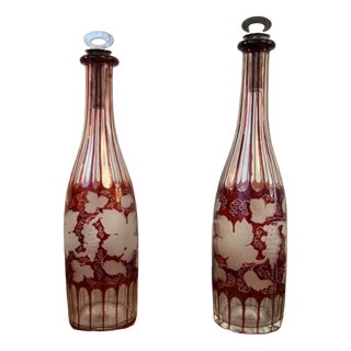 ntique Edwardian Ruby Glass Decanters, 1900, Set of 2 For Sale