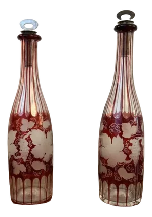 ntique Edwardian Ruby Glass Decanters, 1900, Set of 2
