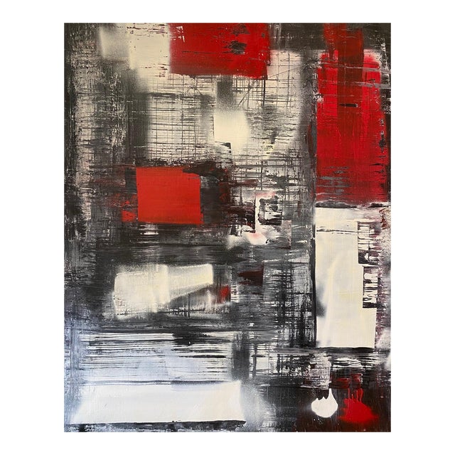Untitled Contemporary Abstract Red, Black & White Mixed Media Painting