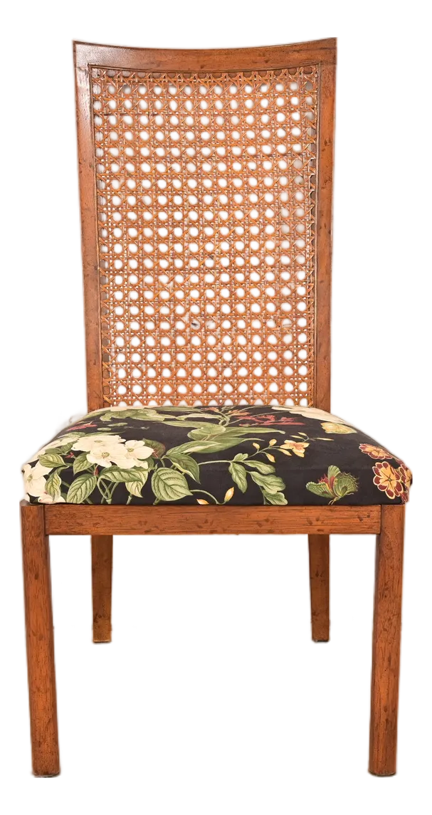 Drexel Heritage Mid-Century Modern Walnut and Cane High Back Side