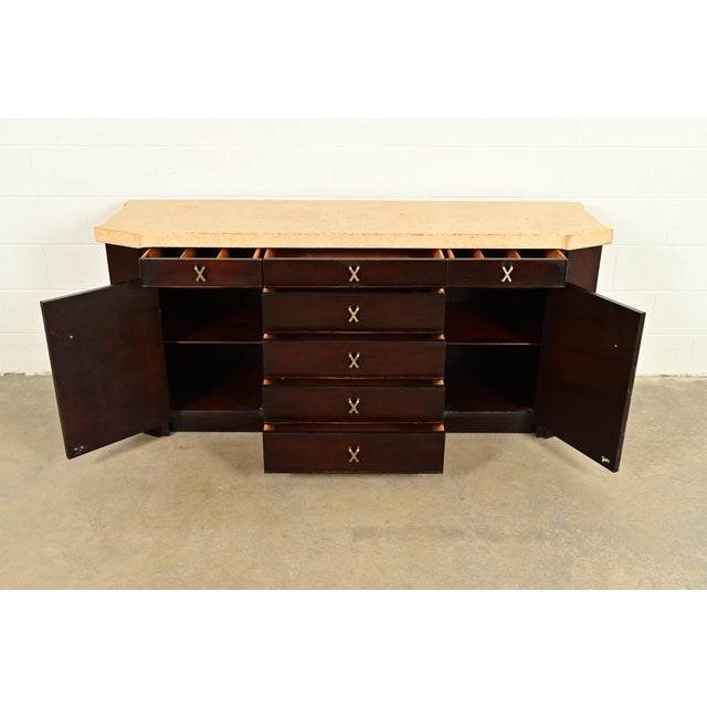 1950s Paul Frankl for Johnson Furniture Mid-Century Modern Hollywood Regency Mahogany Sideboard or Bar Cabinet | Circa 1950s For Sale - Image 5 of 15