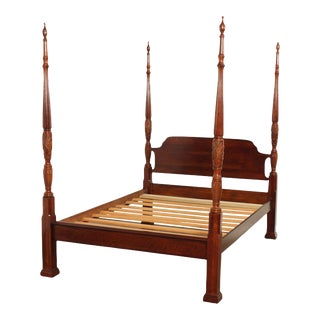 Federal Style Rice-Carved Four Poster Queen Size Bed For Sale