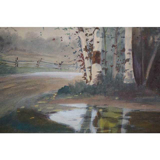 Antique Louis Kinney Harlow Autumn Birch Trees Landscape Watercolor Painting 20" For Sale - Image 9 of 11