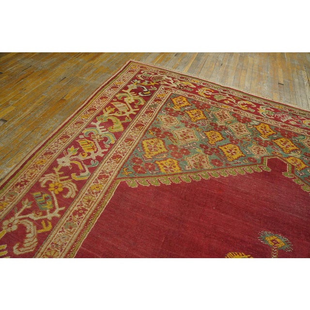 Spellbinding Red-Raspebery Fiedl With Delicate Medallion Pattern Antique Turkish Ghiordes Oushak Rug For Sale - Image 4 of 12