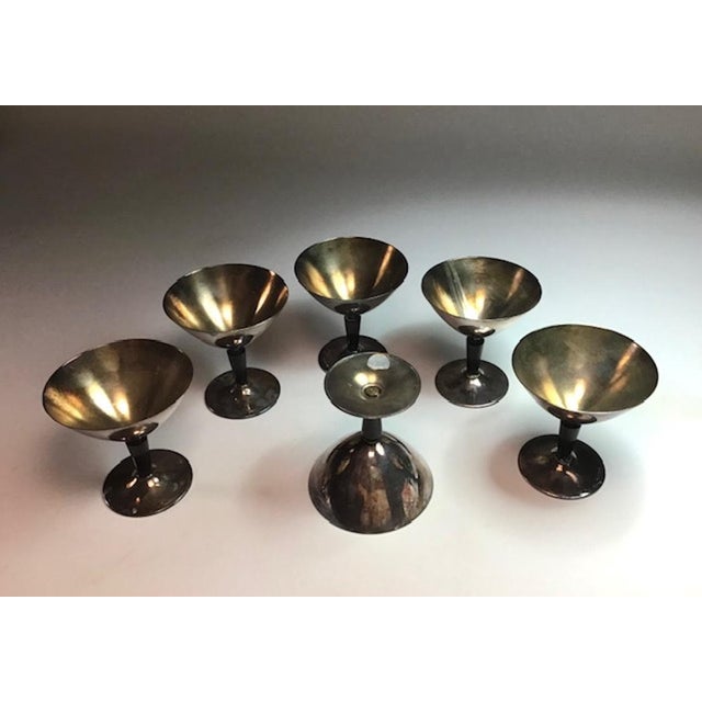 Contemporary Modernist Metal Cocktail Glasses by Folke Arström for Gab, 1930s, Set of 6 For Sale - Image 3 of 11