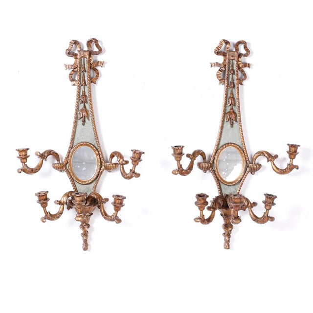 Antique Italian Carved Wood Gilt and Painted Wall Sconces - a Pair For Sale - Image 11 of 11