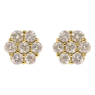 14K Yellow Gold 3.0 Cttw Diamond Floral Cluster Stud Earring For Sale