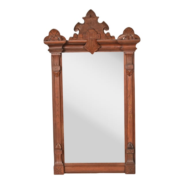 Herter Brothers Style Antique Victorian Eastlake Carved Walnut Wall Mirror, Circa 1880s For Sale