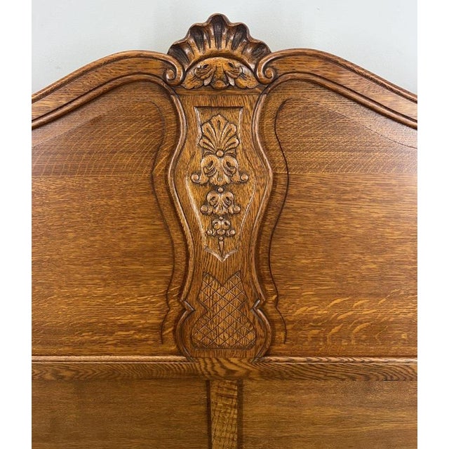 Wood Vintage French Louis XVI Style Oak Single Bed Frame with Carved Headboard For Sale - Image 7 of 10