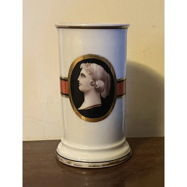 Antique 19th Century Old Paris Porcelain Cylinder Mantel Vase With Neoclassical Portrait Cameo For Sale - Image 12 of 12