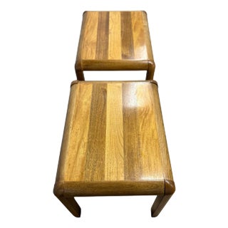 1960s A Pair (2) Mid-Century Modern Lane Oak/Maple/Walnut Side Tables • Marked With Serial # For Sale