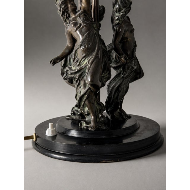 Early 20th Century Art Nouveau Figurative Table Lamp with Etched Glass Globe, 1910 For Sale - Image 5 of 8