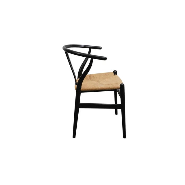 6 Carl Hansen Black "Wishbone" Chairs With Rush Seats, Design by Hans Wegner, For Sale - Image 4 of 9