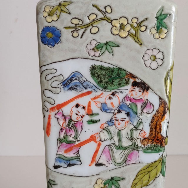 Vintage Hand Painted Asian Vase For Sale - Image 4 of 8