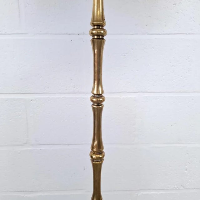 "Bamboo" floor light in brass, completely restored, re-electrified, new custom-made lampshade in natural fibers. European...