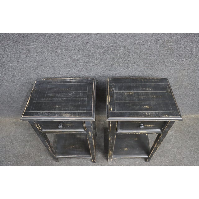French Country Pair of Country Style Black Painted Nightstands For Sale - Image 3 of 12