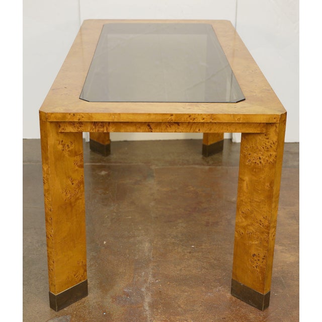 Chestnut French Modern Rectangular Dining Table of Burled Elm With Smoked Glass Top For Sale - Image 8 of 12