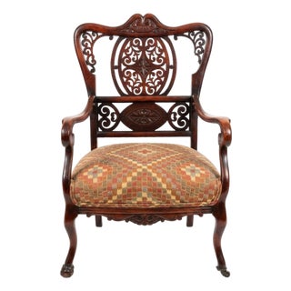 Vintage Chippendale-Style Carved Mahogany Ribbon-Back Armchair For Sale