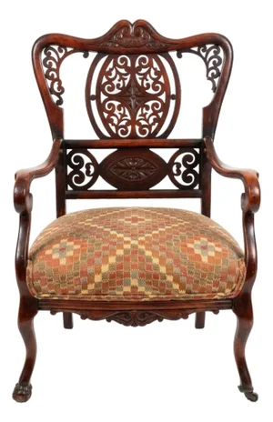 Vintage Chippendale-Style Carved Mahogany Ribbon-Back Armchair
