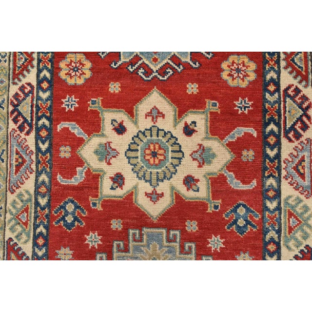 Red Kazak Runner 2’8” X 6’4” Red Wool Tribal Hand-Knotted Oriental Rug For Sale - Image 8 of 12